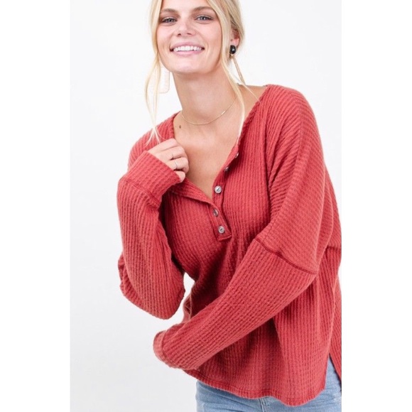 heartmore Tops - Waffle Knit Long Sleeve Top